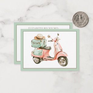 Tarjeta Pequeña Cute Scooter Costero Rosa y Aqua