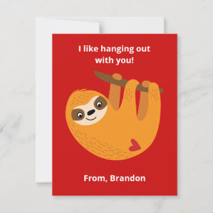 Tarjeta Pequeña Cute Sloth Kids Día de San Valentín Aula