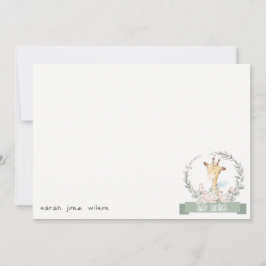Tarjeta Pequeña Cute Soft Safari Giraffe Floral Wreath Baby Shower