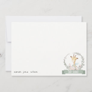 Tarjeta Pequeña Cute Soft Safari Giraffe Floral Wreath Baby Shower