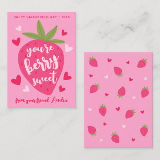 Tarjeta Pequeña Cute Strawberry Sweet Berries Hearts Valentines