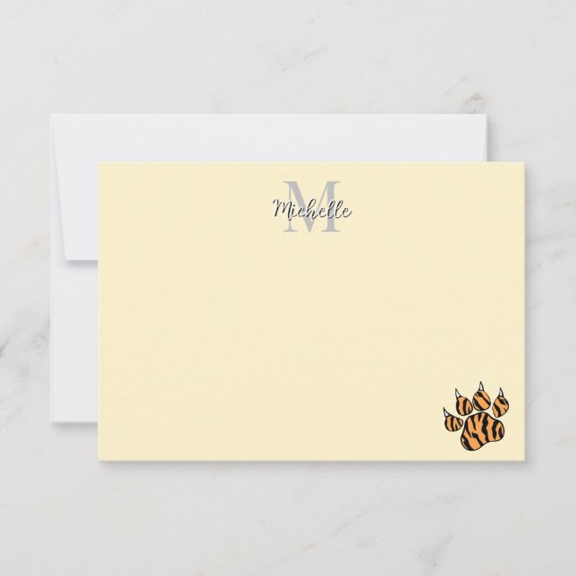 Tarjeta Pequeña Cute Tiger Paw Print Personalized Monogram  (Anverso)