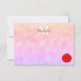 Tarjeta Pequeña Cute Tomato Watercolor Personalized Monogram