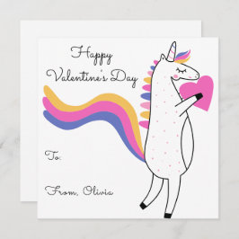 Tarjeta Pequeña Cute Unicorn Editable Color Día de San Valentín pa