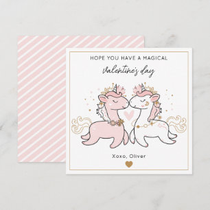 Tarjeta Pequeña Cute Unicornio Mágico Rosa Día de San Valentín de