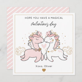 Tarjeta Pequeña Cute Unicornio Mágico Rosa Día de San Valentín par