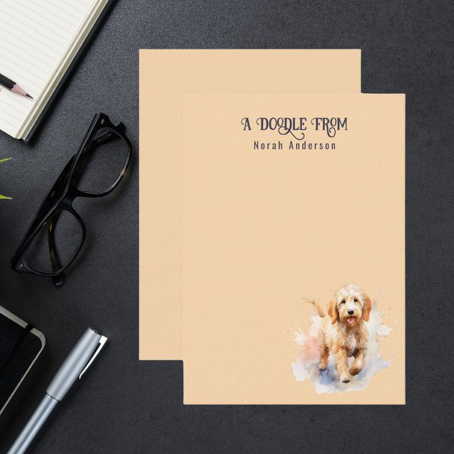 Tarjeta Pequeña Cute Watecolor Goldendoodle Monogramado (Subido por el creador)