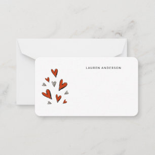 Tarjeta Pequeña Cute Watercolor Corazones Rojos Pequeños