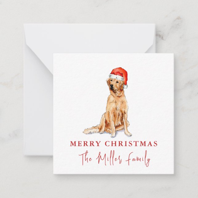 Tarjeta Pequeña Cute Watercolor Golden Retriever Christmas (Anverso)