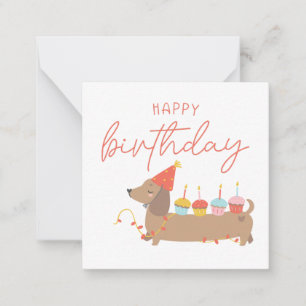 Tarjeta Pequeña Cute Weiner Dog Happy Birday