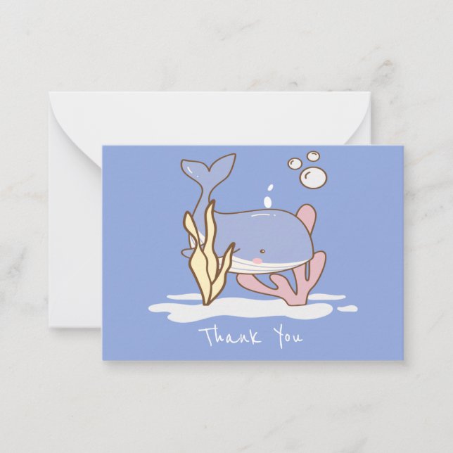 Tarjeta Pequeña Cute Whale Gracias (Anverso)