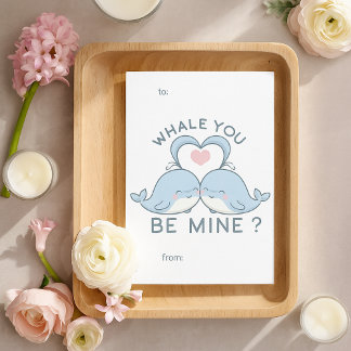 Tarjeta Pequeña Cute Whale You Be Mine Pun Valentine’s Day Card