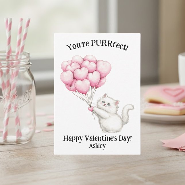 Tarjeta Pequeña Cute White Kitten You're PURRfect Kids Valentines (Subido por el creador)