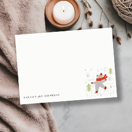 Tarjeta Pequeña Cute Winter Forest Bear Skía Cualquier Niño Edad
