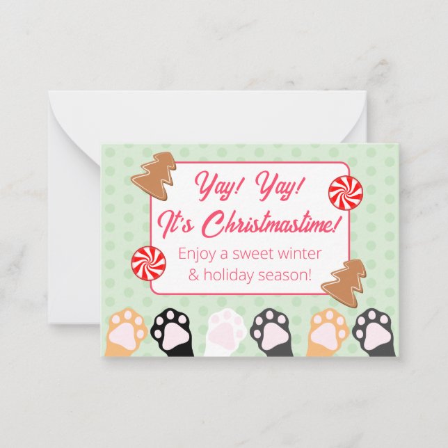 Tarjeta Pequeña Cute Yay Yay es un gato navideño (Anverso)