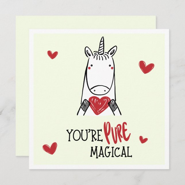 Tarjeta Pequeña Cute Yellow Red Hearts Unicorn Kids Valentines Day (Anverso / Reverso)
