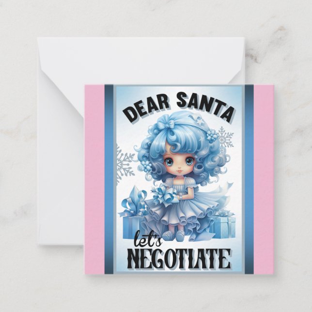 Tarjeta Pequeña Cuti Blue Querido Santa Navidad (Anverso)