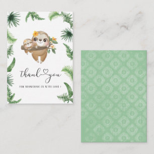 Tarjeta Pequeña Cutie Sloth Greenery Watercolor ducha bebé gracias
