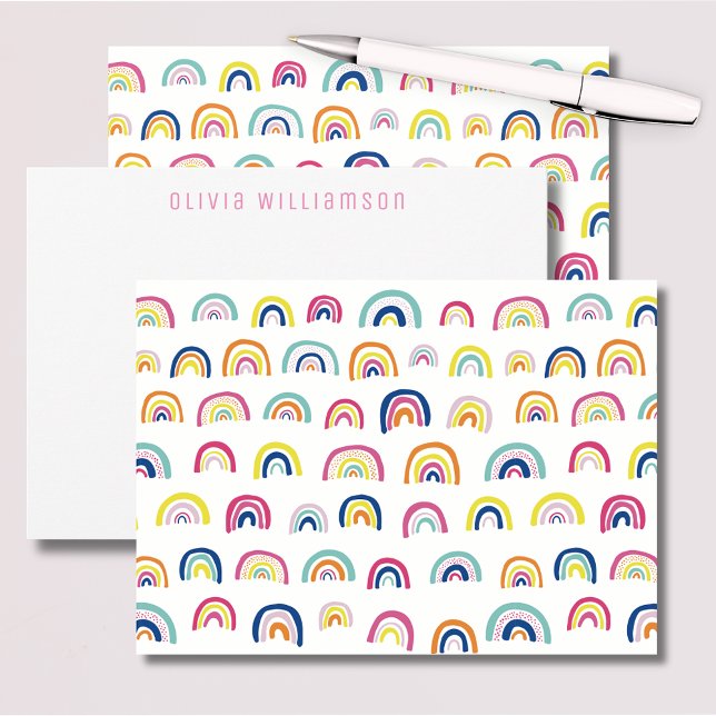 Tarjeta Pequeña Cuto arcoiris Notecard (Cute rainbow personalized name notecards.  Perfect for thank you messages & personalised stationery.)