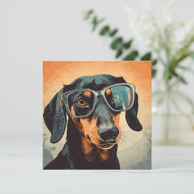 Tarjeta Pequeña Dachshund con gafas (Anverso de pie)