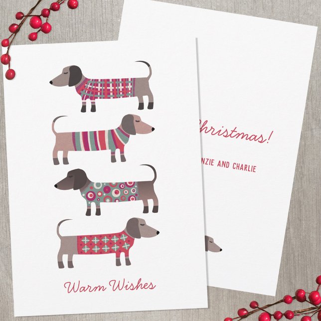 Tarjeta Pequeña Dachshund Dog Holiday (Dachshund Wiener Sausage dog fun Warm Wishes personalized holiday card)