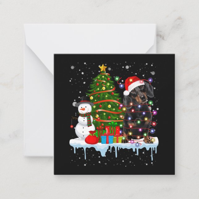 Tarjeta Pequeña Dachshund Dog Lover Santa Enluce Gorra En Nieve (Anverso)