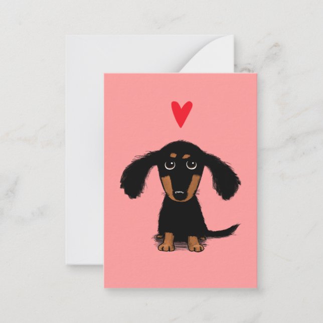 Tarjeta Pequeña Dachshund dulce San Valentín con corazón (Anverso)