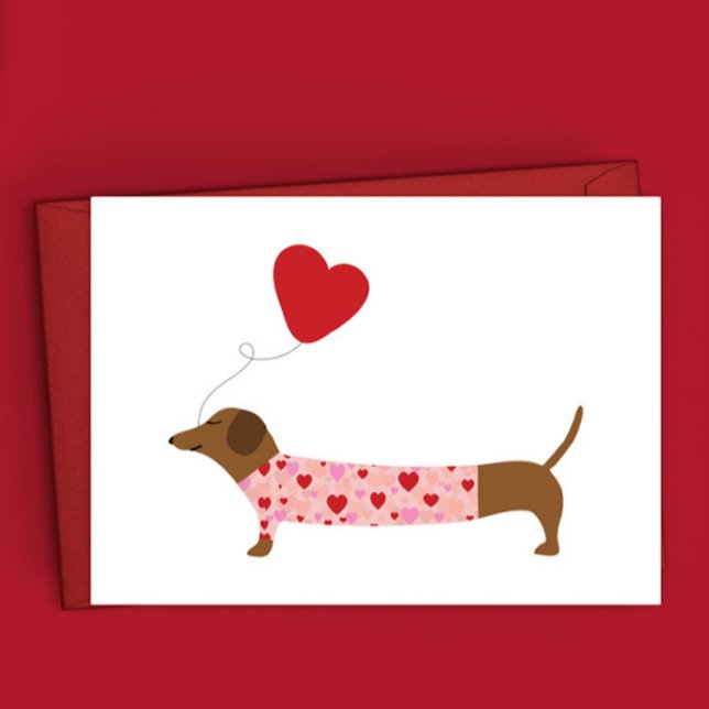 Tarjeta Pequeña Dachshund Valentine, rosa El día de San Valentín y (Subido por el creador)