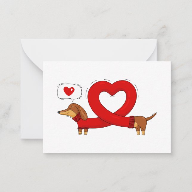 Tarjeta Pequeña Dachshund y corazón (Anverso)