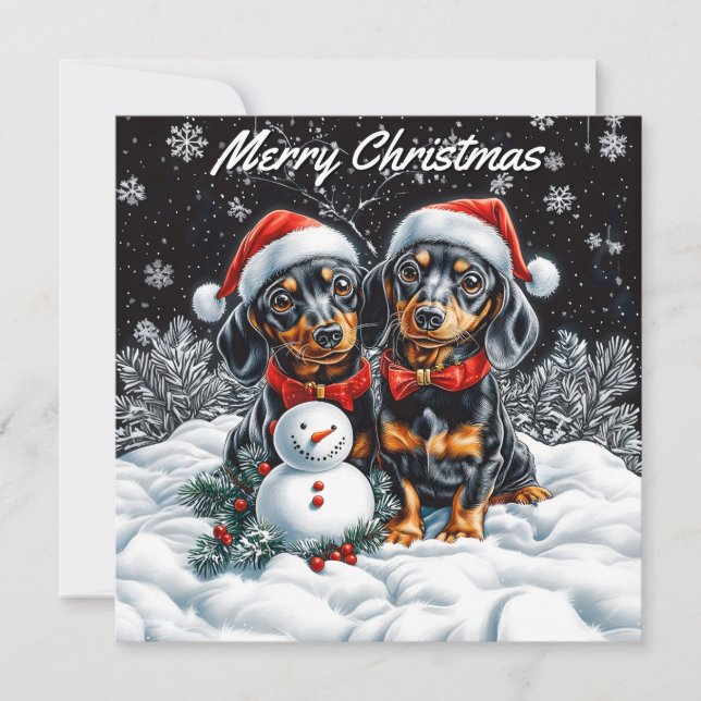 Tarjeta Pequeña Dachshunds y Snowman Pack de Navidades planos (Anverso)