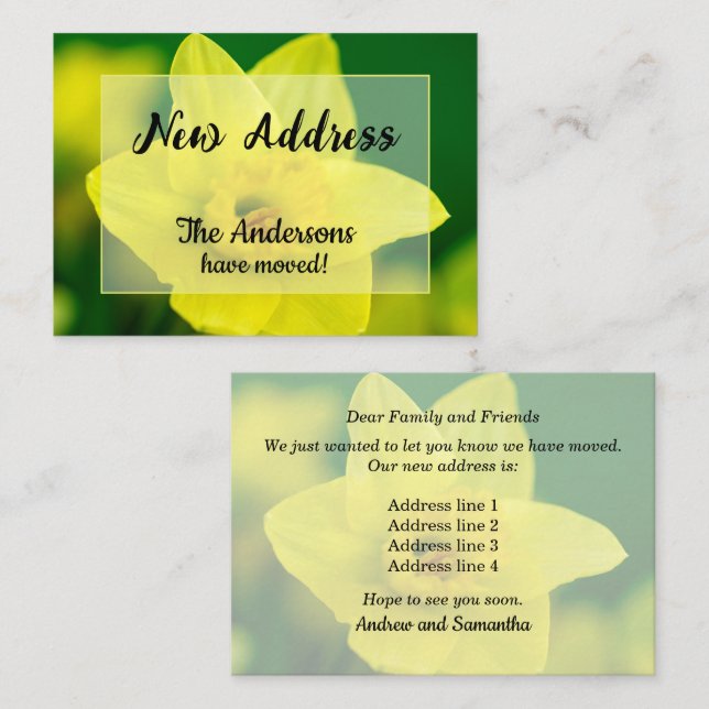 Tarjeta Pequeña Daffodil New Address Announcement (Anverso / Reverso)