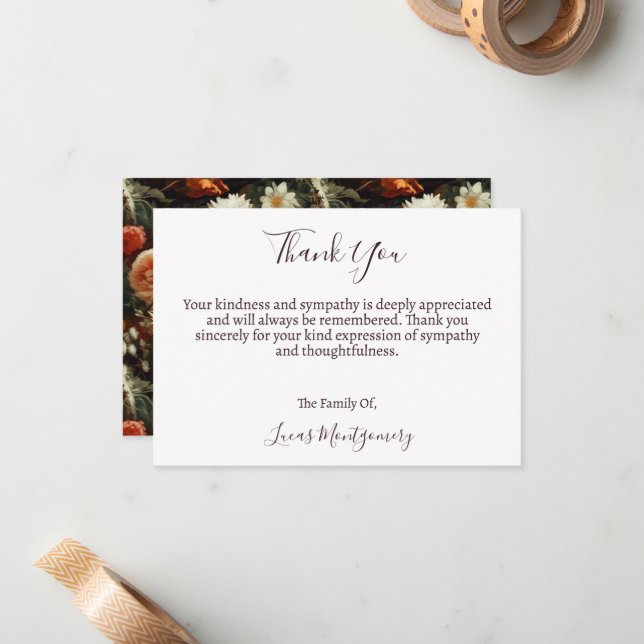 Tarjeta Pequeña Dahlias Funeral Flower Gracias, Solidaridad (Anverso/Reverso In Situ)