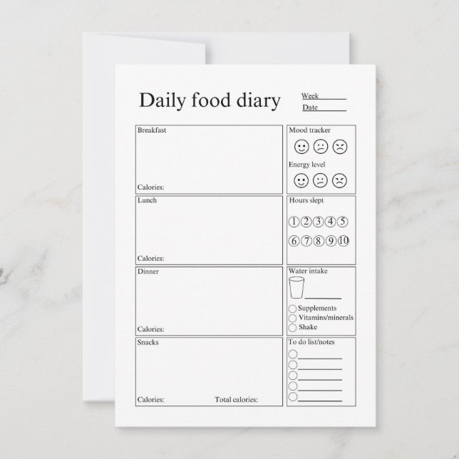 Tarjeta Pequeña Daily food diary (Anverso)
