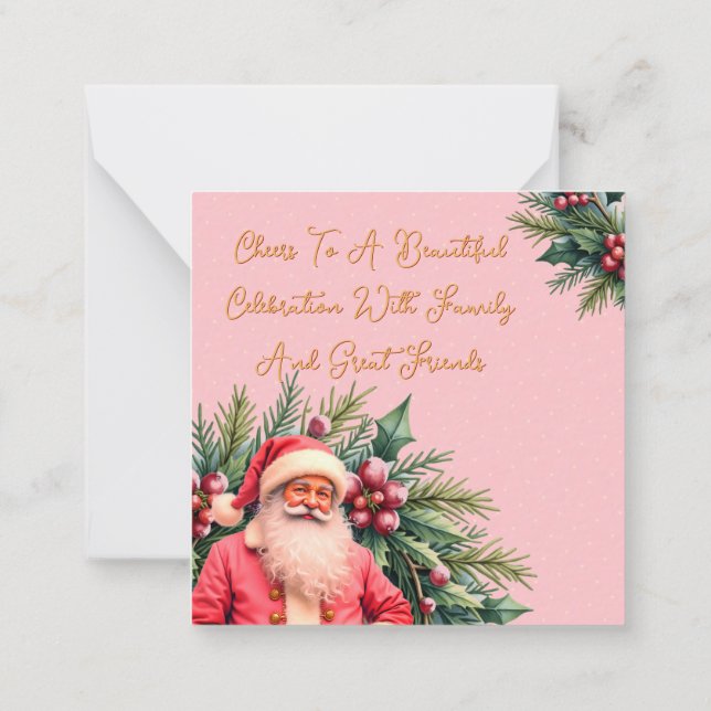 Tarjeta Pequeña Dainty Pink Vintage Santa (Reverso)