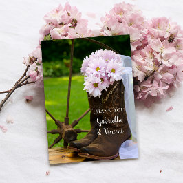 Tarjeta Pequeña Daisies Rústicos Rosados Boots Boda Gracias