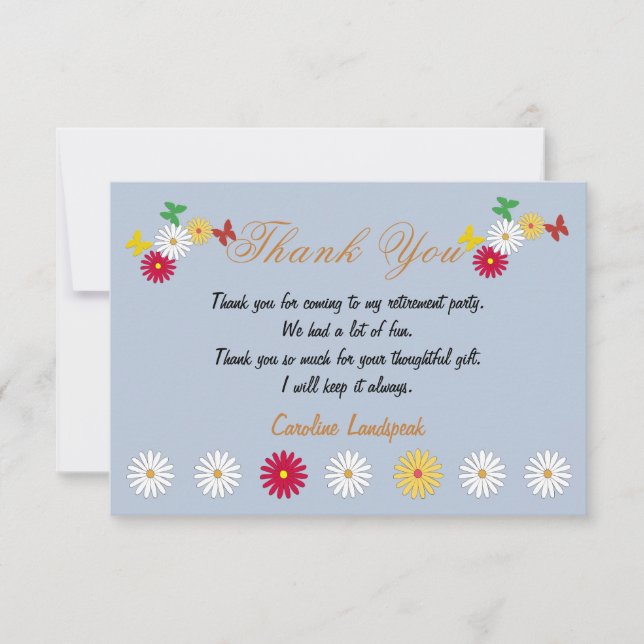 Tarjeta Pequeña Daisies y mariposas felices jubilaciones (Anverso)