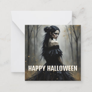 Tarjeta Pequeña Dama Mística en el oscuro bosque de Halloween