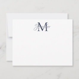 Tarjeta Pequeña Damasco Decorativo Azul Medianoche y Gris Monogram