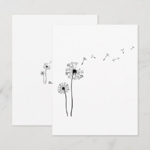 Tarjeta Pequeña Dandelion blanco y negro sopla en el viento
