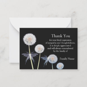 Tarjeta Pequeña Dandelion On Black Después Del Funeral Gracias Car