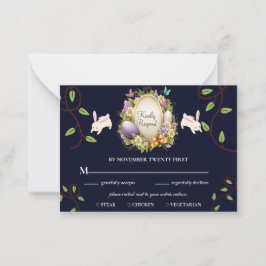 Tarjeta Pequeña Dark Blue Easter Vibe Forest Bunny RSVP
