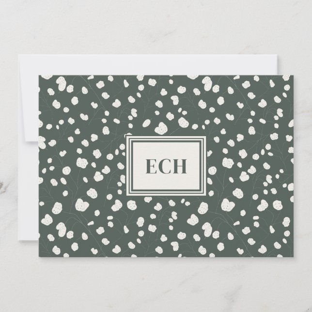 Tarjeta Pequeña Dark Green Lunaria Monogram Flat Note Card (Anverso)