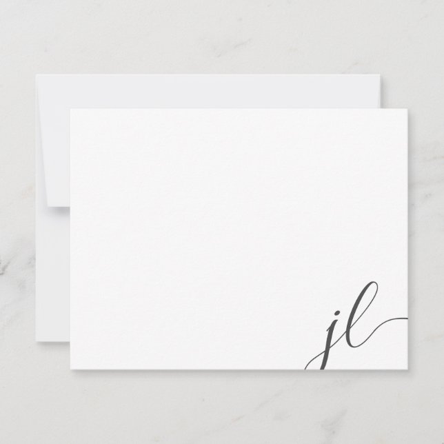 Tarjeta Pequeña Dark Grey Calligraphy Script Two Initials (Anverso)