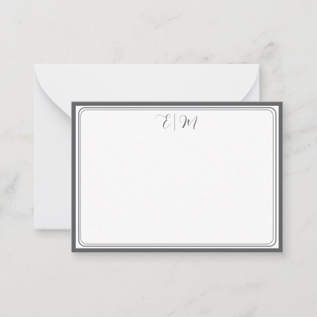 Tarjeta Pequeña  Dark Grey three Border Monogram Note Card (Anverso)