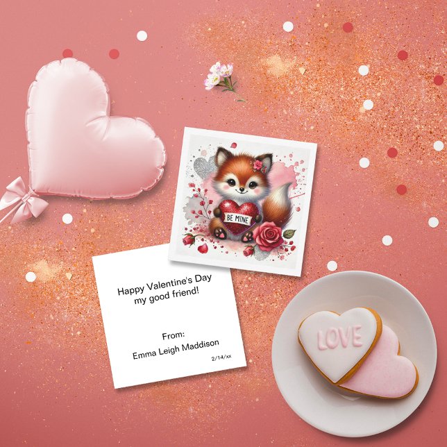 Tarjeta Pequeña Darling Be Mine Girly Fox Classroom Valentine (Subido por el creador)