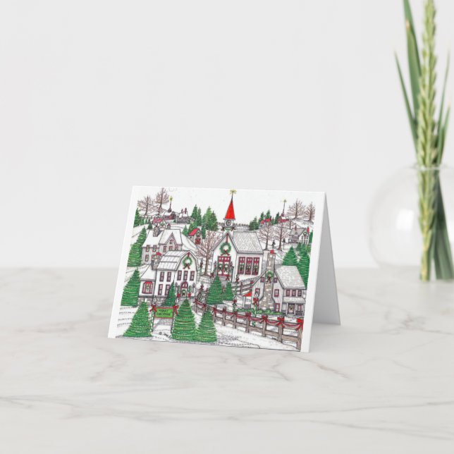 Tarjeta pequeña de aldea para navidades (Anverso)