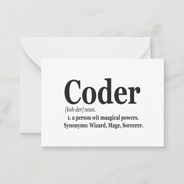 Tarjeta Pequeña Definición de Coder Graciosa Cute Computadora Nerf (Anverso)