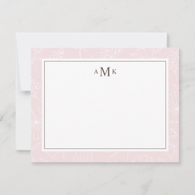 Tarjeta Pequeña Delicado Rubor Floral Monogramado (Anverso)