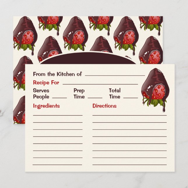 Tarjeta Pequeña Deliciosa receta de fresas cubiertas de chocolate  (Anverso / Reverso)