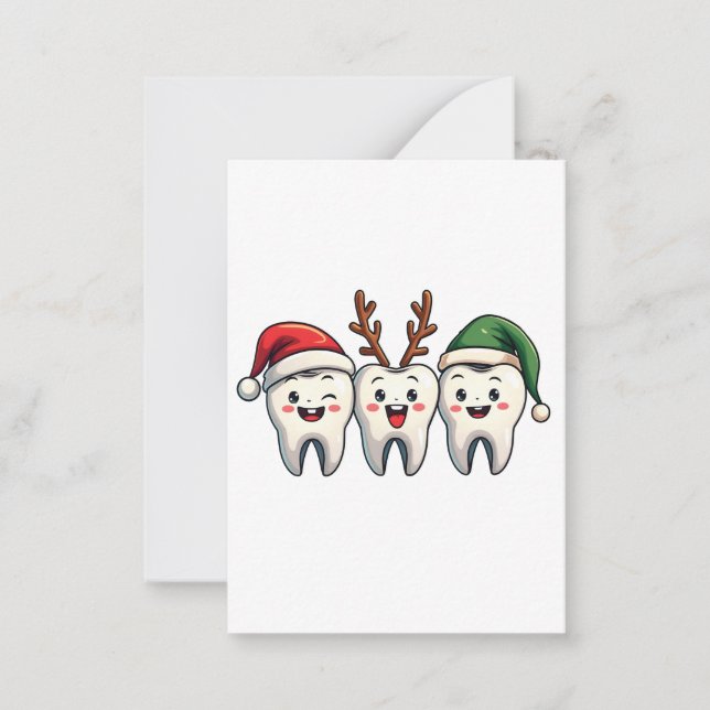 Tarjeta Pequeña Dentista Dental Navidad Santa Hilo Xmas Árbol (Anverso)